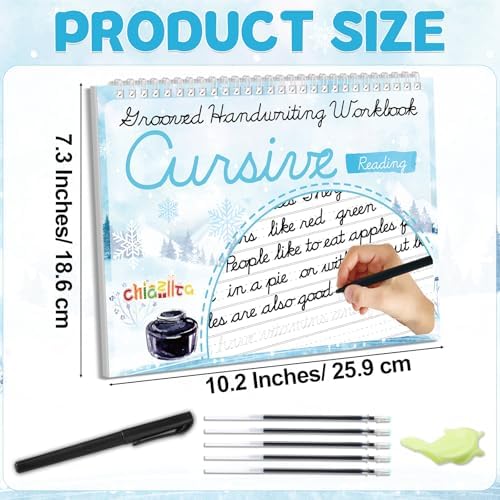 chiazllta Grooved Cursive Handwriting Workbook with Disappearing Ink Pens Magic Reusable Grooved Cursive Writing Practice for Beginners Kids Kickoff Student Workbook Homeschooling Supplies (Reading) - Image 2