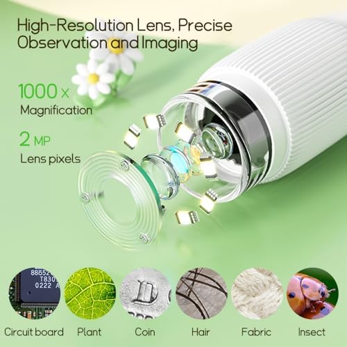WINWEND Microscope for Kids - Portable Handheld Magnifying Glass for Girls | Mini Digital Microscope for Boys Educational Science Toys | Age 3 4 5 6 7 8 9 10 11 Years Old Kids Christmas Birthday Gifts - Image 4