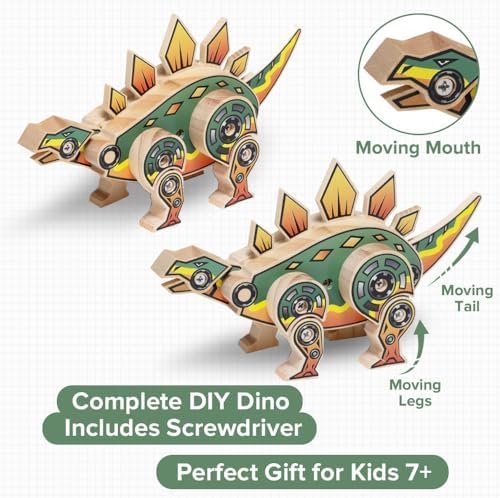 Little Jupiter DIY Wooden Kit with Stickers - Dinosaur Toys for Kids for 7-12 Yrs - Dinosaur Toy Woodworking Kits - Wood Crafts - Kids Building Kit - Wooden Crafts (Stegosaurus) - Image 4