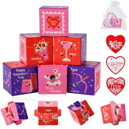 24 Pack Premium Valentine's Day Mini Cubes Set with Cards & Bags, 3x3x3 Puzzle Cubes (1.18 Inch) Heart-Themed Classroom Exchange Gifts, Valentines Gift, Bulk Party Favors, Goodie Bag Stuffers for Kids by Unknown