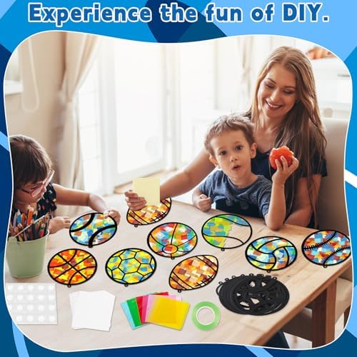32 Sets Sports Ball Suncatchers Craft Kit DIY Window Stained Glass Effect Football Baseball Basketball Paper Craft Home School Classroom Decoration Kid Birthday Gift Creative Art Project Activity Game - Image 4
