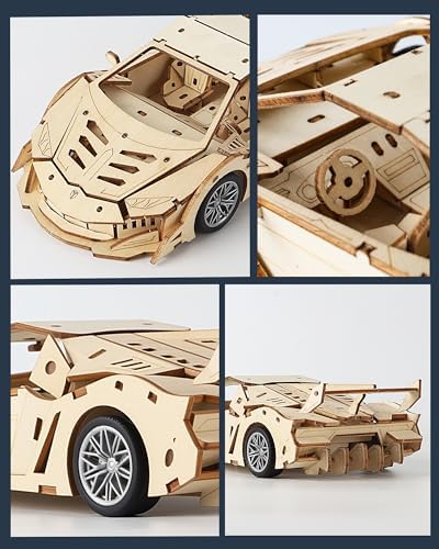 3D Wooden Puzzles for Adult, 114pcs Wood Craft Sports Car - Image 4