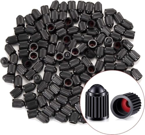 KURAMI Tire Valve Stem Caps 200 Pcs,Black Plastic Valve Caps Sealing Ring by Thebestautoparts