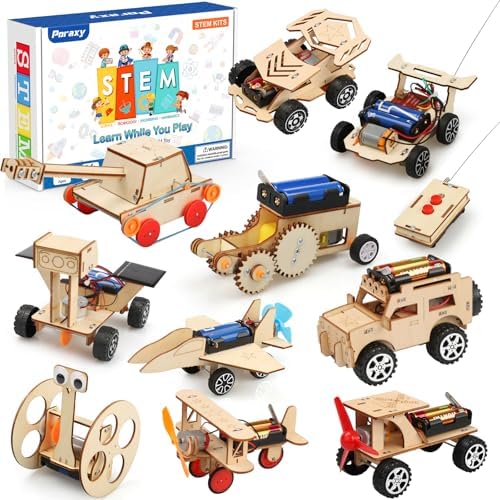 STEM Kits for Kids 6-8-10-12, Toys for 8 9 10 11 12 13 Year Old Boys and Girls, 10 in 1 Model Car Kits, Gifts for Boys 8-12, Wooden 3D Puzzles, STEM Projects, Science Educational Crafts Building Kit by Poraxy