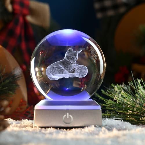 80mm Cat Lover Gifts for Women 3D Night Light Cat Crystal Ball - Image 6