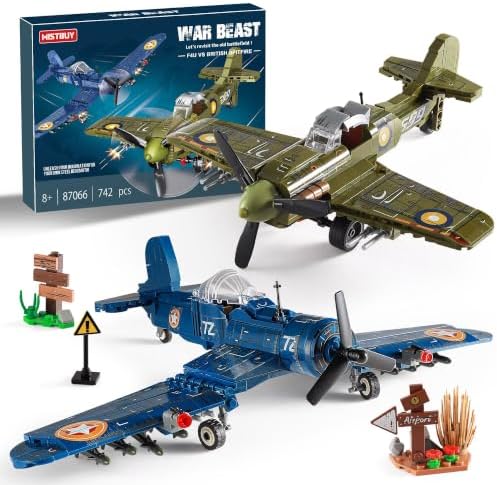 WW2 Military Plane Building Sets - US F4U & Spitfire Fighter Jet Model Toys by MISTBUY