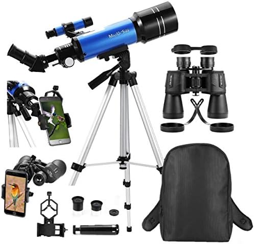Travel Telescope with Backpack - 70mm Refractor Telescope & 10X50 HD Binoculars Bak4 Prism FMC Lens for Moon Viewing Bird Watching Sightseeing by MaxUSee