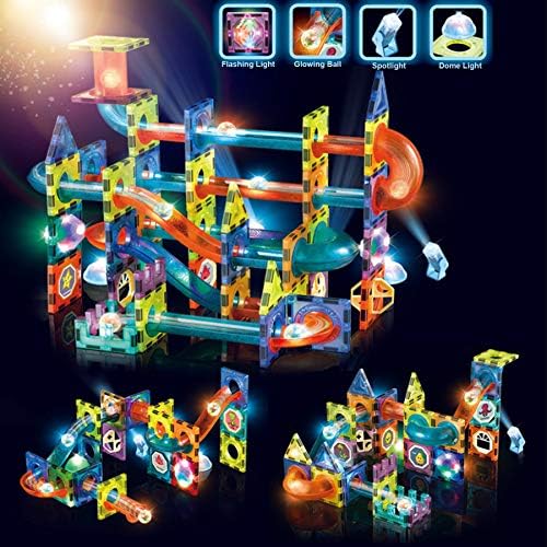 Glowing Magnetic Tiles Marble Run Race Track Super Set - 110 Complete Pieces Glow in The Dark STEM Light Magnetic Building Blocks Gravity Marble Maze Games for Toddlers Kids Boys Girls Ages 3+ Years - Image 2