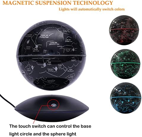 Magnetic Levitation Globe w/UFO-Shaped Base, 6 Inch Rotating Geographic Globe with LED Light, Auto Rotation Suspended Floating World Map Night Light for Table Desk Decor Holiday Gift, Black - Image 4