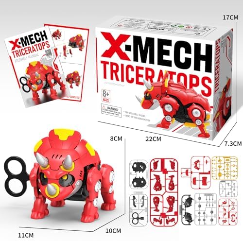 DINOBROS STEM Dinosaur Mechanical DIY Building Blocks Toy Triceratops 3D Puzzle Assembling Robot Wind Up Walking Dinosaurs Take Apart Toys for Kids X-MECH - Image 2