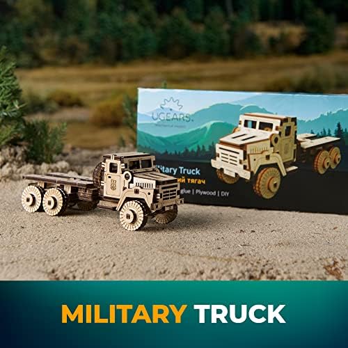 UGEARS Military Truck 3D Puzzle - Wooden Model Kit for Adults to Build - Mechanical Model Truck Car Making Kit - 3D Jigsaw Puzzle Wood Off-Road Car - DIY Brain Teaser Puzzle Construction Set - Image 6