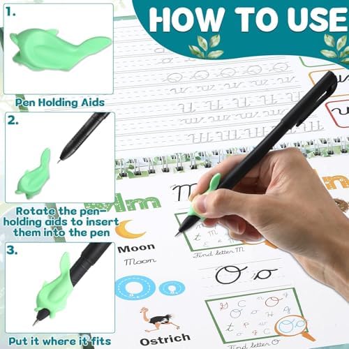 gisgfim Grooved Cursive Handwriting Workbook Magic Reusable Grooved Cursive Handwriting Practice Guided Tracing with Disappearing Ink Pens for Beginners Kids Learning Activities Supplies (Letters) - Image 3