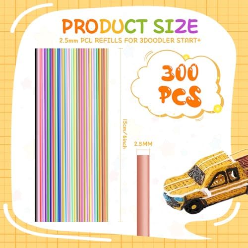 300 Pieces 3D Pen Refills Pack for 3Doodler Start+ Pen 30 Colors 2.5 mm Low Temperature 3D Pencil PCL Filaments Not Compatible with Other 3D Printing Pens - Image 6
