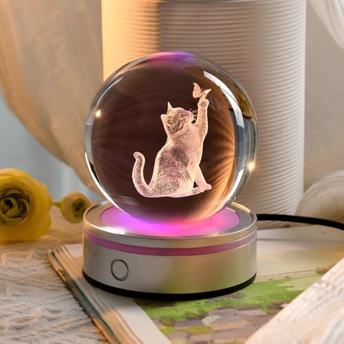 3D Cat Crystal Ball Gifts for Women 80mm Cat Themed Gifts for Girls - Image 2