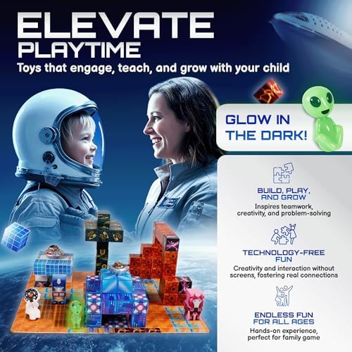 181-Piece Magnetic Building Blocks Set – STEM Toys for Kids Ages 3+ | Educational Space-Themed Magnetic Construction Kit with LED Light-Up Cubes | Sensory Gift Toy for Boys & Girls - Image 6