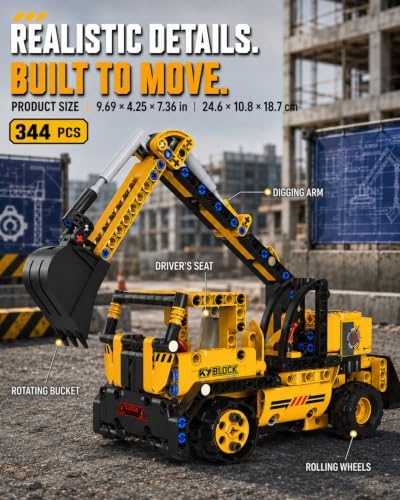 5-in-1 STEM Building Kit, RC Excavator or Crane Toy, Ages 8-13 - Image 3