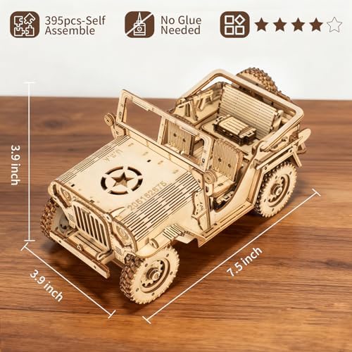 3D Wooden Puzzles for Adults,Wooden Toy for Kids and Adults,Model Building Kit,Educational Brain Teaser,Best Educational Christmas Birthday Day Gift for Friends (Wooden Jeep) - Image 2