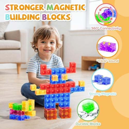 56PCS Transparent Magnetic Blocks for Kids Ages 3-5 Year Old Boys and Girls - Image 3