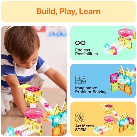 PicassoTiles Magnet Tiles Building Block Travel Size Magnetic Marble Run Construction Toy Set Mini Diamond Marble Racetrack Building Blocks Playset Education STEM Learning Kit Boy Girl 3+ PTMG45 - Image 4