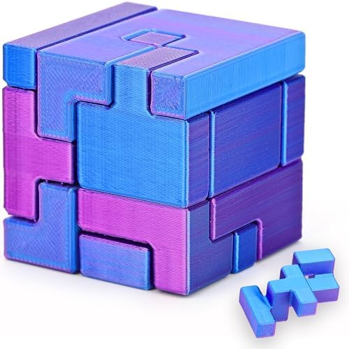 Interlocking Cube Brain Teaser Puzzle for Kids and Adults, Pocket Size 1.77 Inch Dual Color Blue and Purple Logic Challenge, Screen Free Focus Toy and Thoughtful Gift Idea by SharpBrainZone