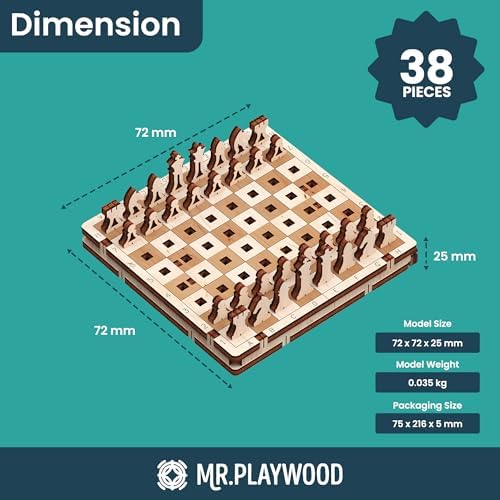 Mini Travel Chess Set - 3D Wooden Puzzle for Teens and Adults - Small Pocket Chess Board with Internal Storage - Portable Mechanical DIY Model Kit - Tiny Miniature Wood Game for Travel - Image 5