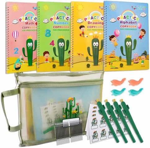LUCKFUTURE Grooved Handwriting Book Practice, Magic Copybooks for Kids Reusable Handwriting Practice Set, Preschool Calligraphy Workbook with a Storage Bag for Easy Use(Large Size) by LUCKFUTURE