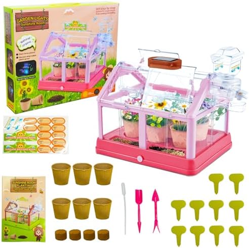 EXBEPE Kids Plant Growing Kit Greenhouse Growing Set Terrarium Kit Kids Science Educational DIY Plant Gardening Toy, Living Greenhouse with Solar Panel, Indoor Gardening Kit by BOJIAQI