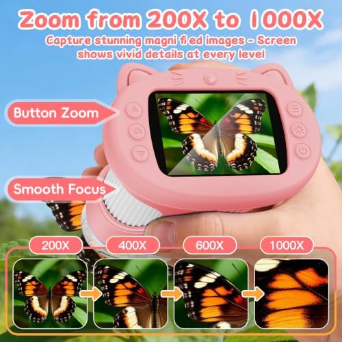 1000X Handheld Digital Microscope for Kids (Pink) - Image 2