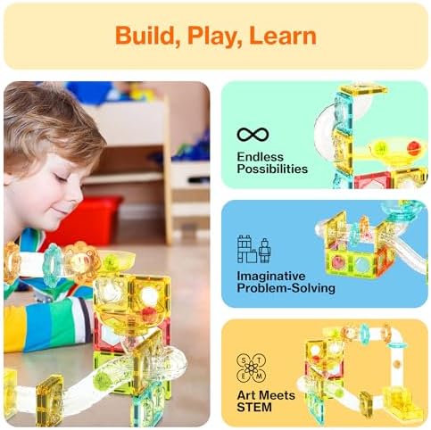 PicassoTiles 100pc Magnetic Marble Run Travel Size Tile Blocks Construction Kids Toy Set On The Go Mini Magnet Tiles Marbles Playset for Race Track Building Block STEM Learning Kit Boy Girl 3+ PTMG100 - Image 4
