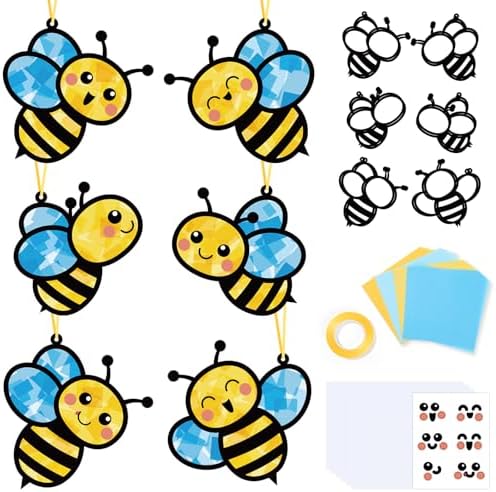 Qyeahkj 36 Set Summer Bee Suncatchers Crafts for Kids DIY Insect Bug Window Tissue Paper Craft Kit Hanging Decor for Classroom Home Activity Art Project Birthday Party Favor by Qyeahkj