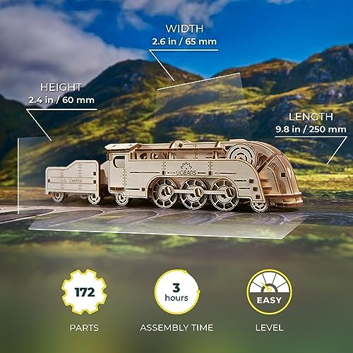 UGEARS Mini Locomotive 3D Wooden Puzzles for Adults - Wood Models for Adults to Build - Easy DIY Crafts for Adult Wooden Train Model Kit - Rubber Band-Powered Mechanical Puzzles - Image 2