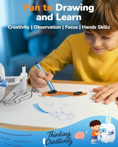 Drawing Robot for Kids, Rechargeable 4-in-1 Draw/Learn/Spell/Music Interactive Educational Robot Drawing Machine with 100 Cards & 12 Color Pens, Learning Toys for 3-8 Year Old Boys Girls Birthday Xmas - Image 3