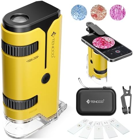 100x-250x Pocket Microscope for Kids Adults, Protable Handheld Miniscope, Mini Microscope Kit for Kids Adults Home School Lab Biology Science Education, Yellow by Unknown