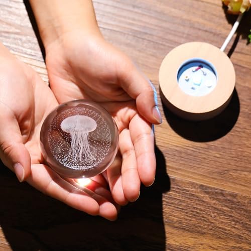 3D Jellyfish Gifts for Women - Crystals Ball 60mm Jellyfish Figurines Decor Glass Animals Figurine Keepsake Paperweight - Image 2