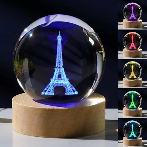 3D Paris Gifts for Women Crystals Ball - Eiffel Tower Figurines Decor Glass Figurine French Stuff for Room Birthday for Best Friend Lovers Keepsake Paperweight by Unknown