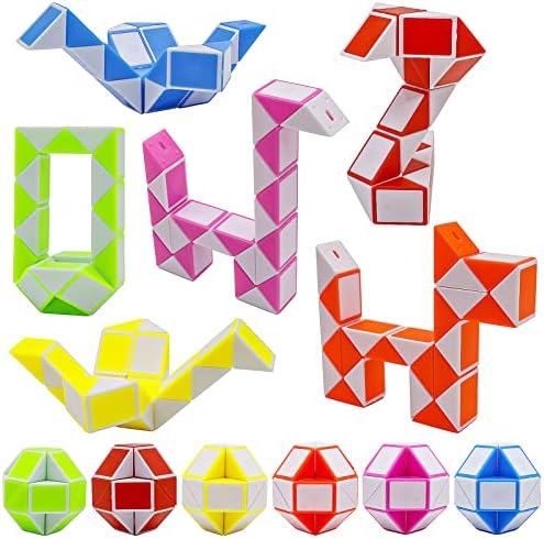 12 Pack 24 Blocks Mini Fidget Snake Cube Mini Twist Puzzle Cubes Magic Speed Cubes Toy for Kids Party Bag Fillers, Party Supplies by LENDOD