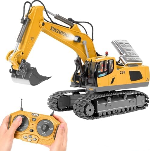 KidsFaves Remote Control Excavator Toys for Boys Realistic Metal Bucket by KidsFaves