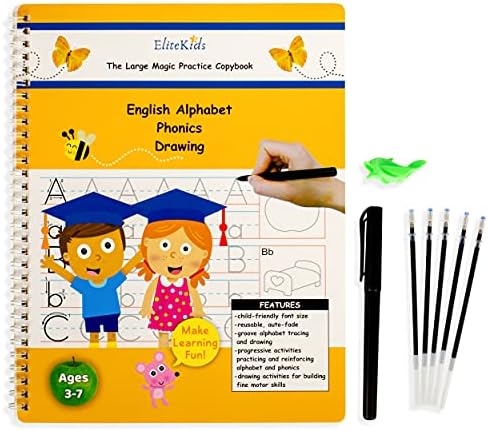 Teacher Designed Large Reusable Practice Workbook for Kids. Groove Letter Tracing Alphabet Book, Phonics and Handwriting Book. Pre K and Kindergarten Workbook by EliteKids