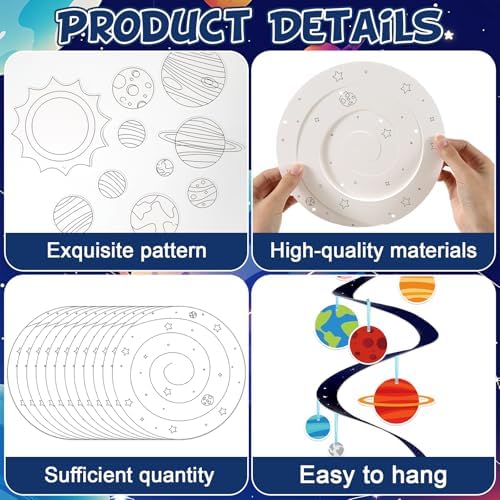 24 Sets Space Craft Kits DIY Solar System Planet Coloring Hanging Decor Color Your Own Outer Space Paper Crafts Galaxy Coloring Ornaments Art for Home School Classroom Activities Party Favor Gifts - Image 3