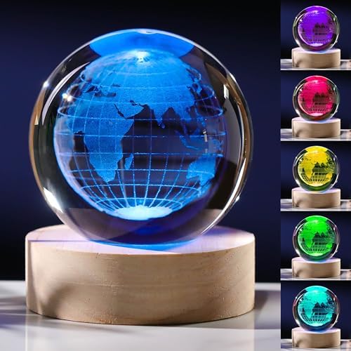 3D Globe Crystal Ball with LED Colorful Lighting Touch Base, Earth Decor Science Astronomy Gifts Solar System Space Gifts Decor by Unknown