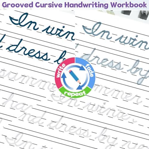 chiazllta Grooved Cursive Handwriting Workbook with Disappearing Ink Pens Magic Reusable Grooved Cursive Writing Practice for Beginners Kids Kickoff Student Workbook Homeschooling Supplies (Poems) - Image 4