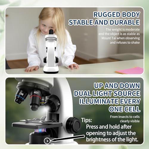 Microscope for Kids Scientific Experiment Kit 40X-1600X Magnification LED Light Educational STEM with Slides and Lab Tools Ages 6-12 (White) - Image 6