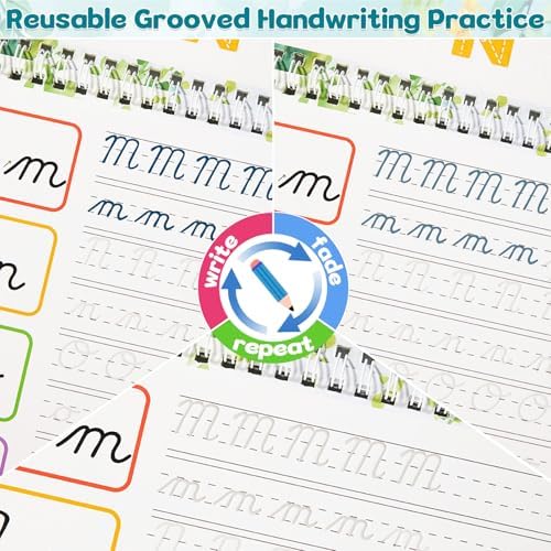 gisgfim 8 Pack Grooved Cursive Handwriting Workbook Learning Grooved Cursive Reusable Handwriting Practice kit with Disappearing Ink Pens Magic Copybooks Set for Kids Beginners Kickoff Student - Image 4