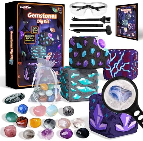 GobiDex Gemstones Dig Kit for Kids Ages 6-12, Excavate 16 Real Gemstones by GobiDex