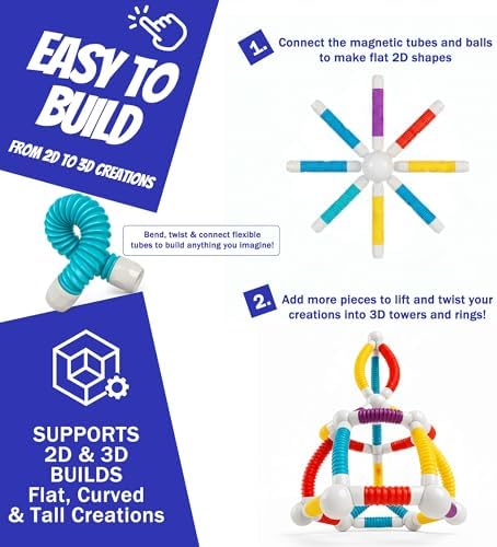 Flexible Magnetic Tubes for Kids, 66 PCS STEM Learning Builder Set - Image 5