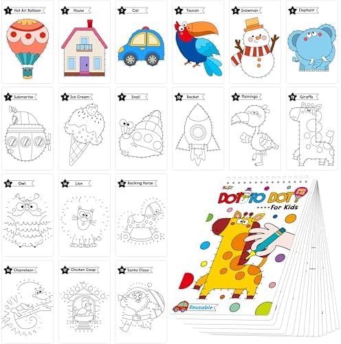 Do-to-Dot Game Pad, 30 Reusable & Erasable Number Connecting Games, Dry Erase Animal/Castle/Ship Dot to Dot Workbook for Kids, Educational Toy for Road Trip, Airplane & Car Travel Activities by SpriteGru