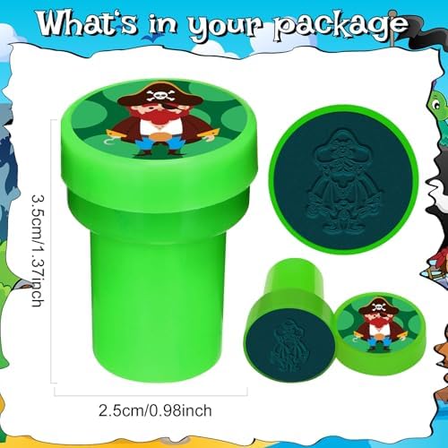 Cinrobiye 24 Pcs Pirate Stampers Party Favor Set, Cute Pirate Adventure Stamps for Kids Birthday Party, Classroom Rewards, Carnival Prizes, Goody Bag Fillers, Pirate Themed Party Supplies - Image 3