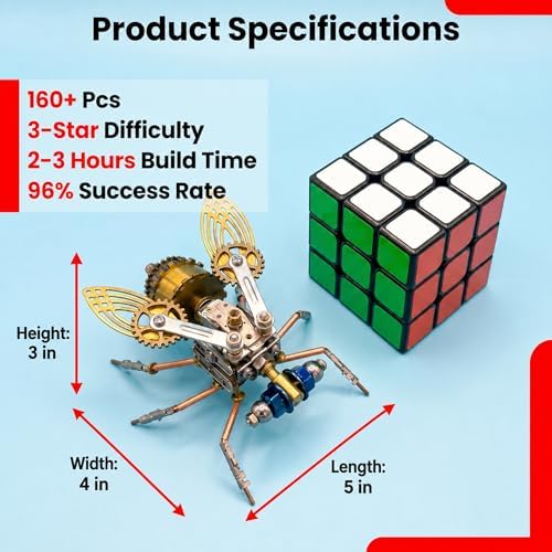 3D Metal Puzzles for Adults Teens-160+Pcs-Mechanical Fruit FIy Bee Insect Models-3 Hours to Build-Ideal for Birthday Gifts and Decorations(Mechanical Fruit Fly) - Image 5
