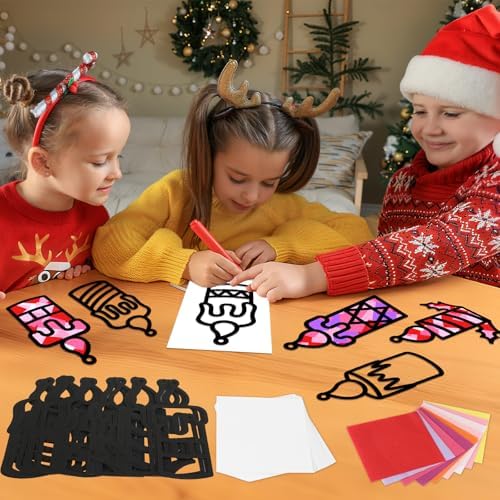Qyeahkj 36 Set Winter Christmas Candle Suncatchers Crafts Kit Xmas Religion DIY Colorful Window Tissue Paper Craft Christian Holiday Hanging Ornaments Window Art Decor for Christmas Winter Home Gift - Image 6