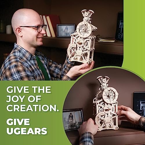 UGEARS Engine Clock 3D Wooden Puzzles for Adults – Wooden Model Kits for Adults, Mechanical Clock Kit with Moving Pistons, Steam Engine Kits, Clocks Kits for Do It Yourself, Brain Teaser 3D Puzzle - Image 4